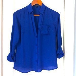 The Limited Royal Blue button down shirt roll tab sleeves